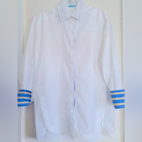 J.McLaughlin‎ Ermine Cotton Stretch Contrast Poplin Button White Blouse S NWOT - Picture 4 of 14